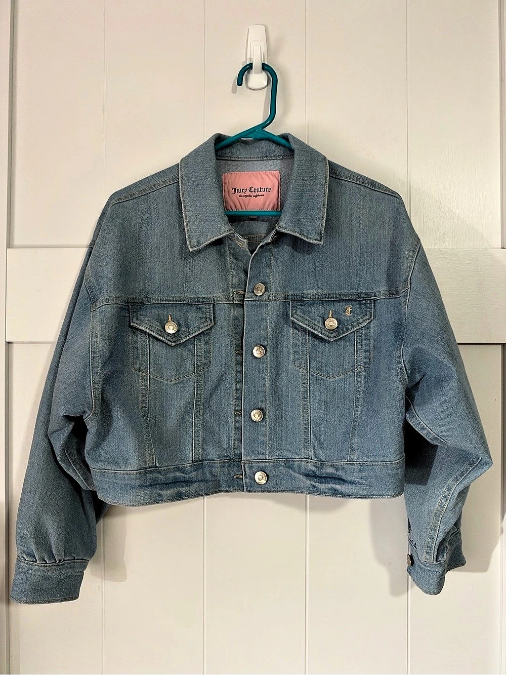 Juicy Couture Cropped Denim Trucker Jacket Blue Medium